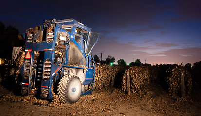 Image showing Night Time Agriculture Fruit Harvest Grape Harvesting Machine Fo