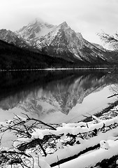 Image showing Sawtooth Mountain Lake Deep Winter Landscape Idaho National Recr