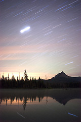 Image showing Late Night Star Trails Oregon Mountain Lake Landscape Long Expos