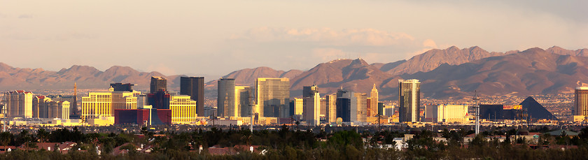 Image showing Panoramic Southwest Landscape Red Rock Hills Downtown Las Vegas 