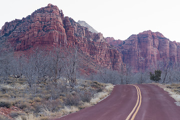 Image showing Road Sunrise High Mountain Buttes Zion National Park Desert Sout