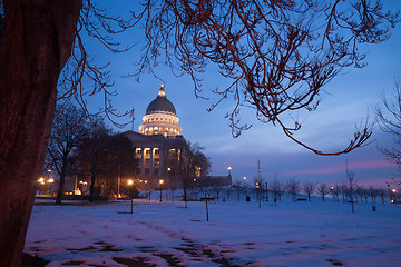 Image showing Winter Deep Freeze Sunrise Landscape Utah State Capital Architec