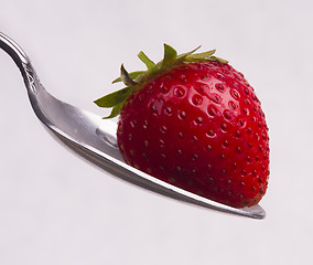 Image showing Sweet Red Food Fruit Raw Strawberry Siver Spoon Produce Ingredie
