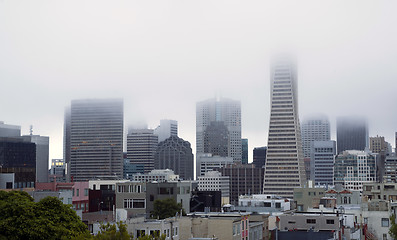 Image showing Fog Hangs Heavy over Office Buildings Downtown San Francisco Cal