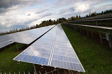 Image showing Large Bank Amorphous Solar Panels Green Renewable Energy Sun Pow