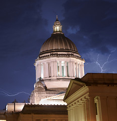 Image showing Thunderstorm Produces Rain Thuder Lightning Strikes Capital Dome