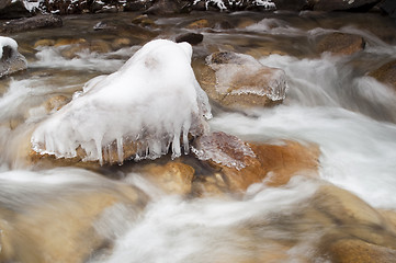 Image showing Rushing River Frozen Water Ice Rocks Winter Landscape Moving Str