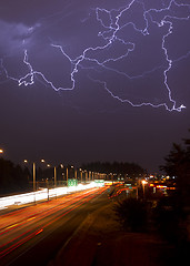 Image showing Rare Thunderstorm Producing Lightning Over Tacoma Washington I-5