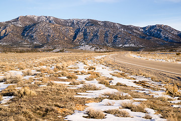 Image showing Highway 93 Great Basin HWY Cuts into Nevada Mountain Landscape