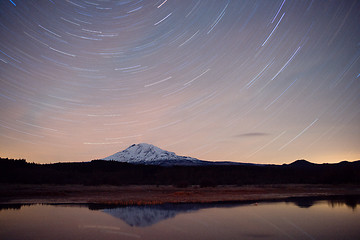 Image showing Late Night Long Exposure Stars Sky Mountain Lake Scene