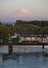 Image showing Railroad and Road Bridges over Puyallup River Mt. Rainier Washin