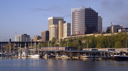 Image showing Thea Foss Waterway Commencement Bay Marina Buildings Tacoma Wash