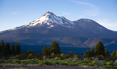 Image showing Dramatic Sunrise Light Hits Mount Shasta Cascade Range Californi