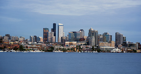 Image showing Seattle Skyline Downtown Office Buildings Nautical Transportatio