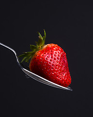 Image showing Sweet Red Food Fruit Raw Strawberry Siver Spoon Produce Ingredie