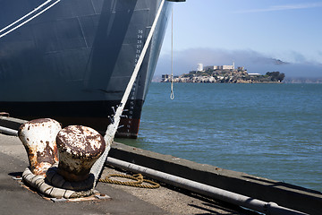 Image showing Large Ship Hull Anchor Bay Alcatraz Island California