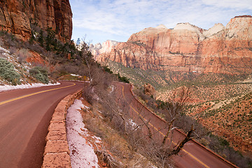 Image showing Highway 9 Zion Park Blvd Curves Through Rock Mountains