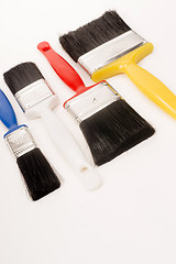 Image showing Assorted Selection Plastic Handled Paint Brushes Construction To