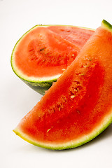 Image showing Watermelon Slices Large Melon Fruit Produce Sections White Backg