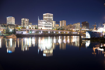 Image showing Night Falls International Sea Port Thea Foss Waterway Tacoma Sky