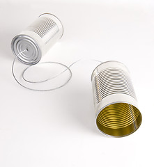 Image showing Two Cans Strung Together With Metal Wire Walkie Talkie