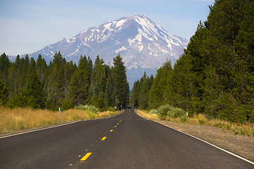 Image showing California Highway Heads Toward Mountain Landscape Mt Shasta Cas