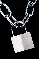 Image showing Link Chain Connected By Keyed Steel Locking Padlock on Black