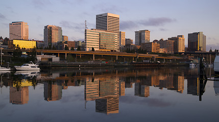 Image showing Buildings Viaduct Infrastructure Thea Foss Waterway Tacoma Washi