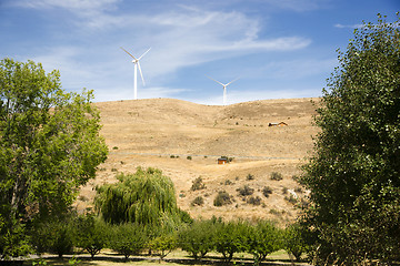 Image showing Rural Country Side Modern Green Wind Energy Generator Turbine