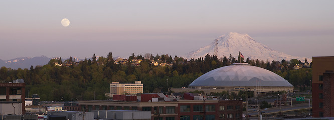 Image showing Moon Rise over City Skyline Tacoma Washington United States