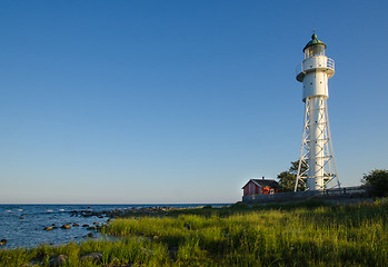 Image showing Hogby lighthouse by the coast of Baltic Sea in Sweden