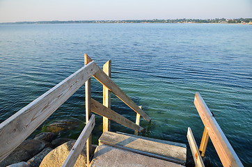 Image showing Wooden staircase to the water