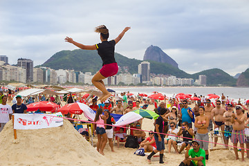 Image showing Slackline on Copacabana beach, Rio de Janeiro