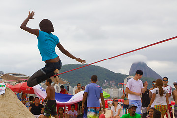 Image showing Slackline on Copacabana beach, Rio de Janeiro