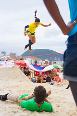 Image showing Slackline on Copacabana beach, Rio de Janeiro