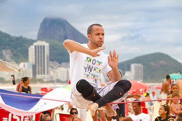 Image showing Slackline on Copacabana beach, Rio de Janeiro