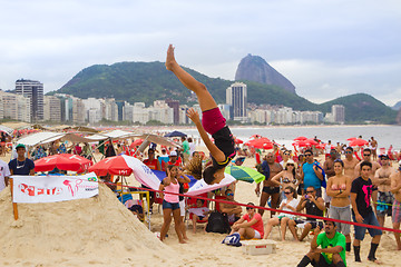 Image showing Slackline on Copacabana beach, Rio de Janeiro