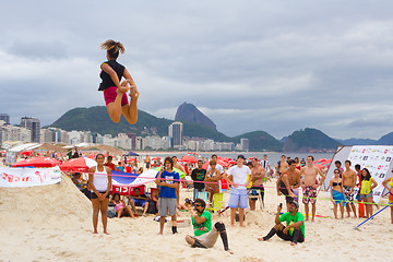 Image showing Slackline on Copacabana beach, Rio de Janeiro