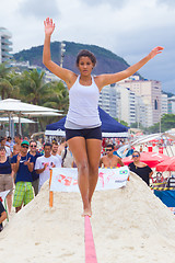 Image showing Slackline on Copacabana beach, Rio de Janeiro