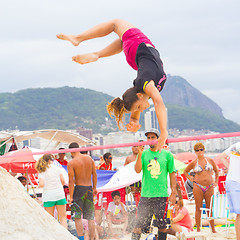 Image showing Slackline on Copacabana beach, Rio de Janeiro