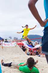 Image showing Slackline on Copacabana beach, Rio de Janeiro