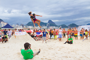 Image showing Slackline on Copacabana beach, Rio de Janeiro