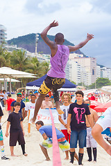 Image showing Slackline on Copacabana beach, Rio de Janeiro