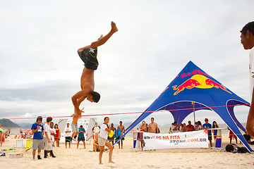 Image showing Slackline on Copacabana beach, Rio de Janeiro