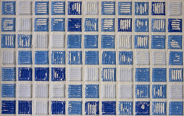 Image showing Blue and white square bathroom tiles