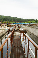 Image showing Aeration process in basin with dirty sewage water 