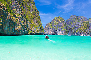 Image showing Wooden boat in Maya bay, Thailand.