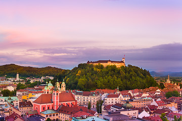 Image showing Panorama of Ljubljana at dusk.