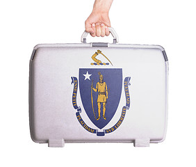 Image showing Used plastic suitcase with stains and scratches