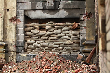 Image showing barricade of bags